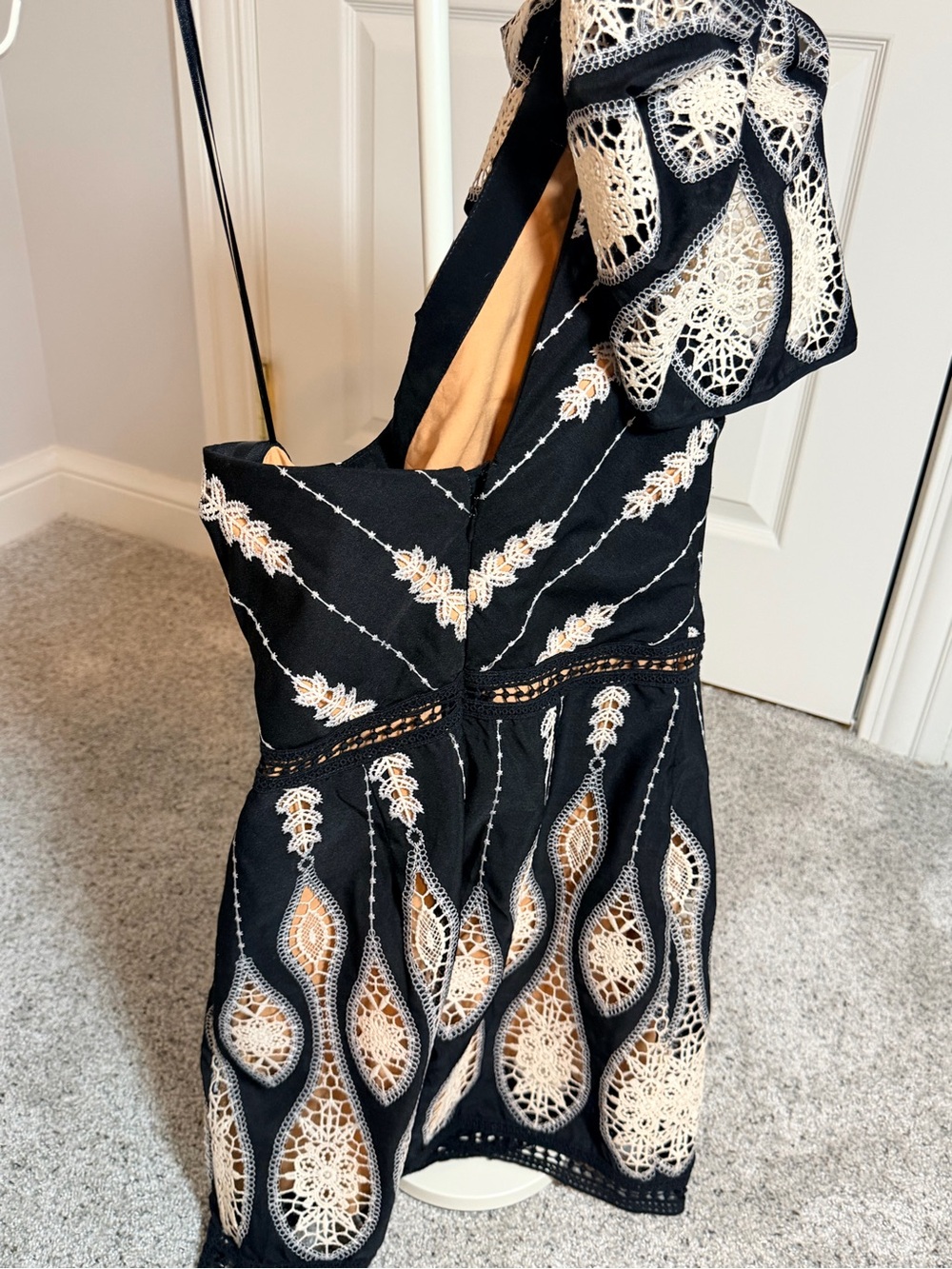 Johanna Ortiz Black Dress with Cream Lace One-Shoulder Mini - Picture 4 of 8